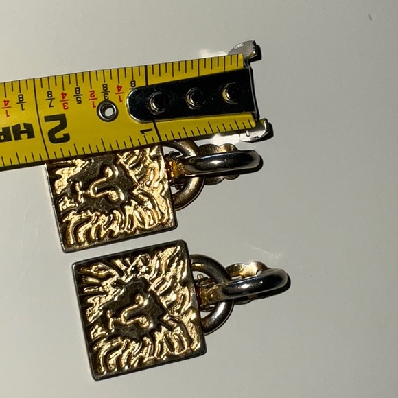 Removable Gold-Tone Lion Face Charms On Silver-Tone Small Clip Hoops - Picture 13 of 14